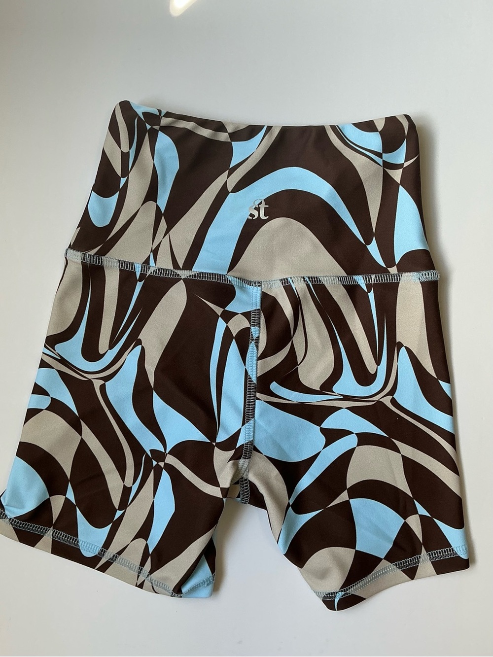 Strut This High-Waist Swim Shorts in Brown, Blue & Cream